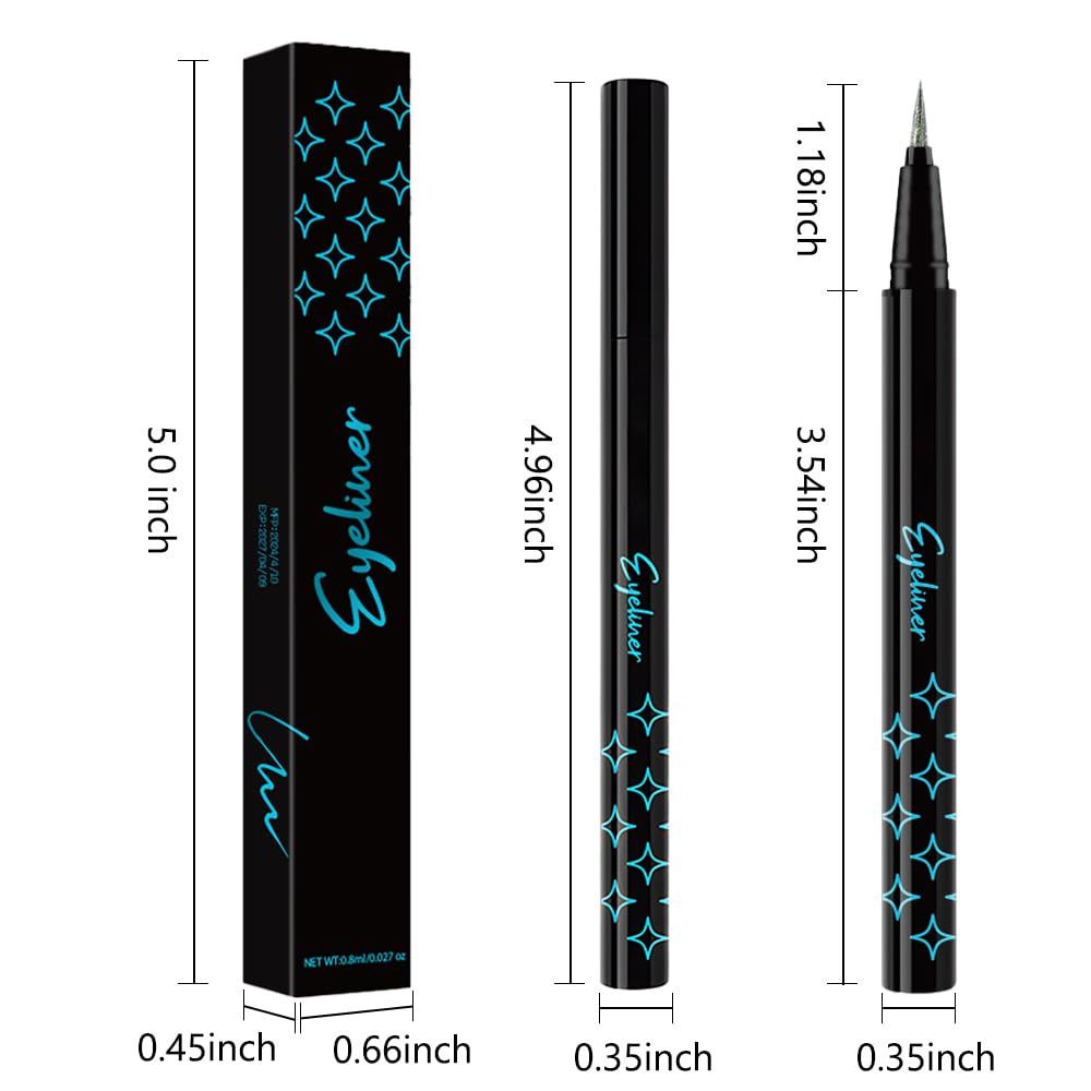 2PCS Metallic Glitter Coloured Liquid Eyeliner Pens Set03 – Waterproof Mark Emerald or Blue Long-Lasting Sparkly Eye Lin Makeup – Tattoo-Effect Ink Liners for Women & Men,Delineador Líquido con Brillo