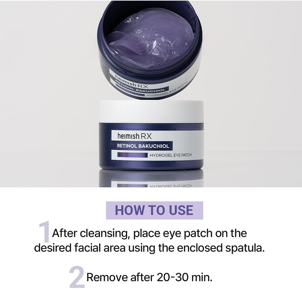 HEIMISH RX Retinol Bakuchiol Hydrogel Eye Patch - Anti Aging Under Eye Patches, Hydrating Formula with Retinol, 2% Niacinamide for Dark Circles, Puffiness & Wrinkles, Korean Skincare, 1.4g/60ea