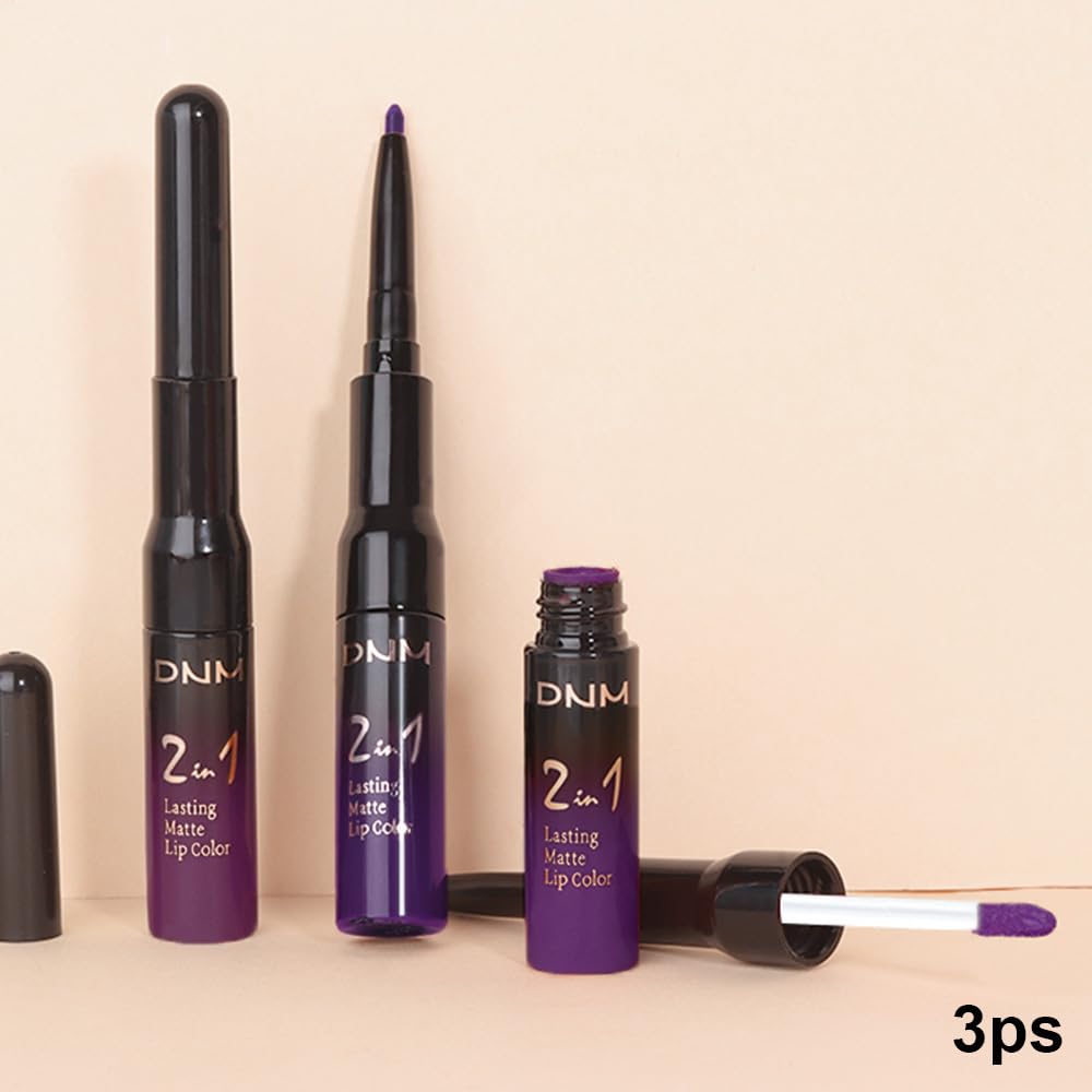 evpct 3Pcs Burgundy Red Black Dark Purple Matte Lip Liner & Liquid Lipstick Stain Makeup Set for Women, Lip Liner Stain Long Lasting Waterproof Smudge Proof, Cruelty Free Lip Makeup 24 hours originale