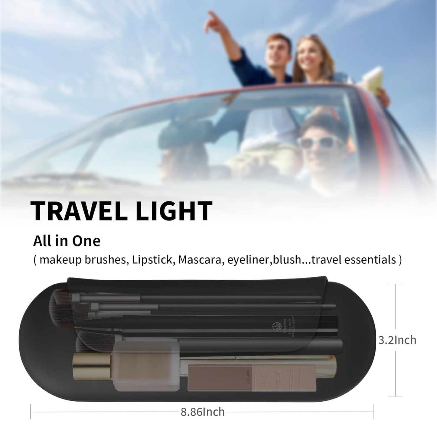 Silicone Makeup Brush Holder Travel Cosmetic Bag:Soft Portable Cosmetic Face Brushes Holder with Upgrade Anti-Fall Out Magnetic Closure, Large Travel Makeup Brush Case - Black