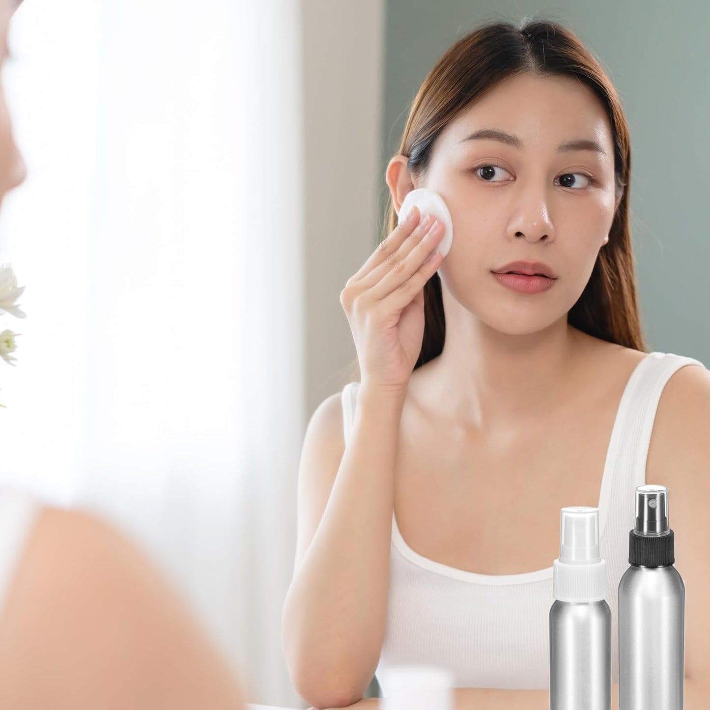 HARFINGTON 3pcs Aluminum Fine Mist Spray Bottles 50ml/1.7oz Metal Small Liquid Alcohol Refillable Travel Container with White Plastic Nozzle Cap for Perfume Skincare Cosmetic Storage Bottle