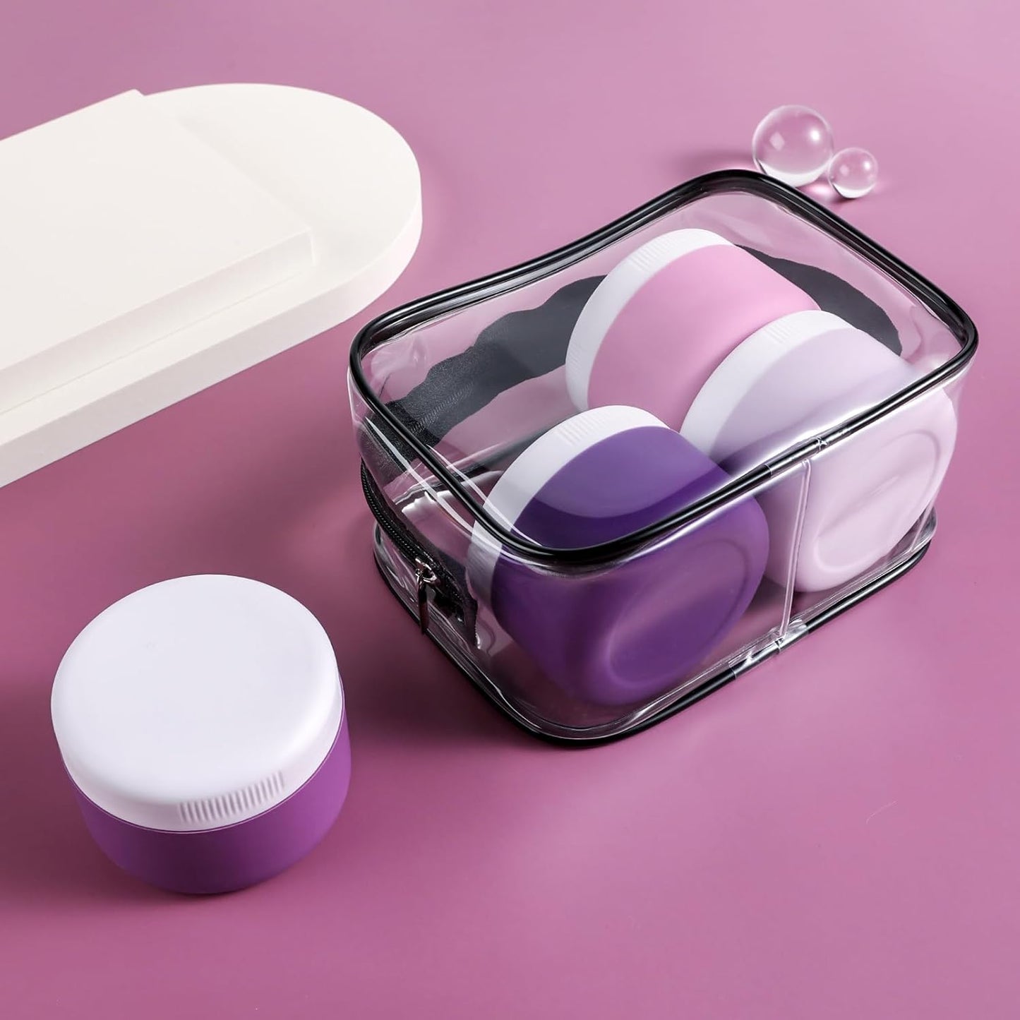 Travel Containers for Toiletries, Silicone Cream Jars BPA Free, TSA Approved 2oz Travel Size Containers, Leak-proof Travel Essentials with Lid for Cosmetic Face Hand Body Cream (4 Pack)