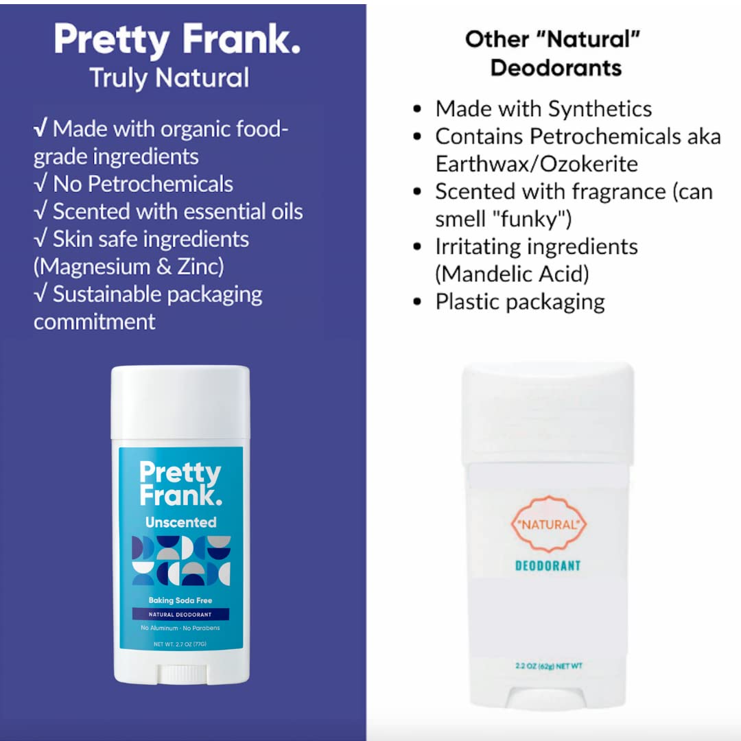 Pretty Frank Natural Aluminum-Free Deodorant Stick with Charcoal, Baking Soda-Free, Charcoal Seaside (2-Pack) | Sensitive Skin Friendly, Effective Odor Control for Women & Men, Organic Ingredients