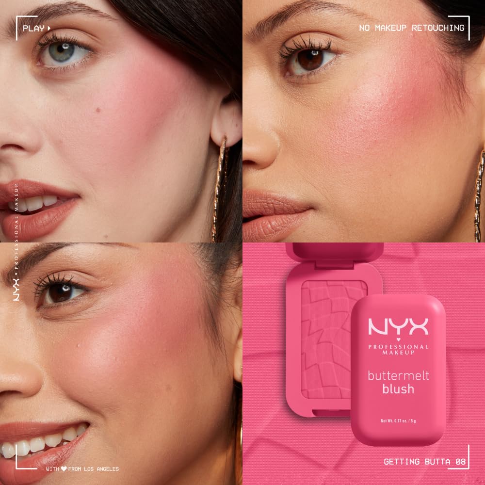 NYX PROFESSIONAL MAKEUP Buttermelt Powder Blush, Fade and Transfer-Resistant Blush, Up to 12HR Make Up Wear, Vegan Formula - Getting Butta
