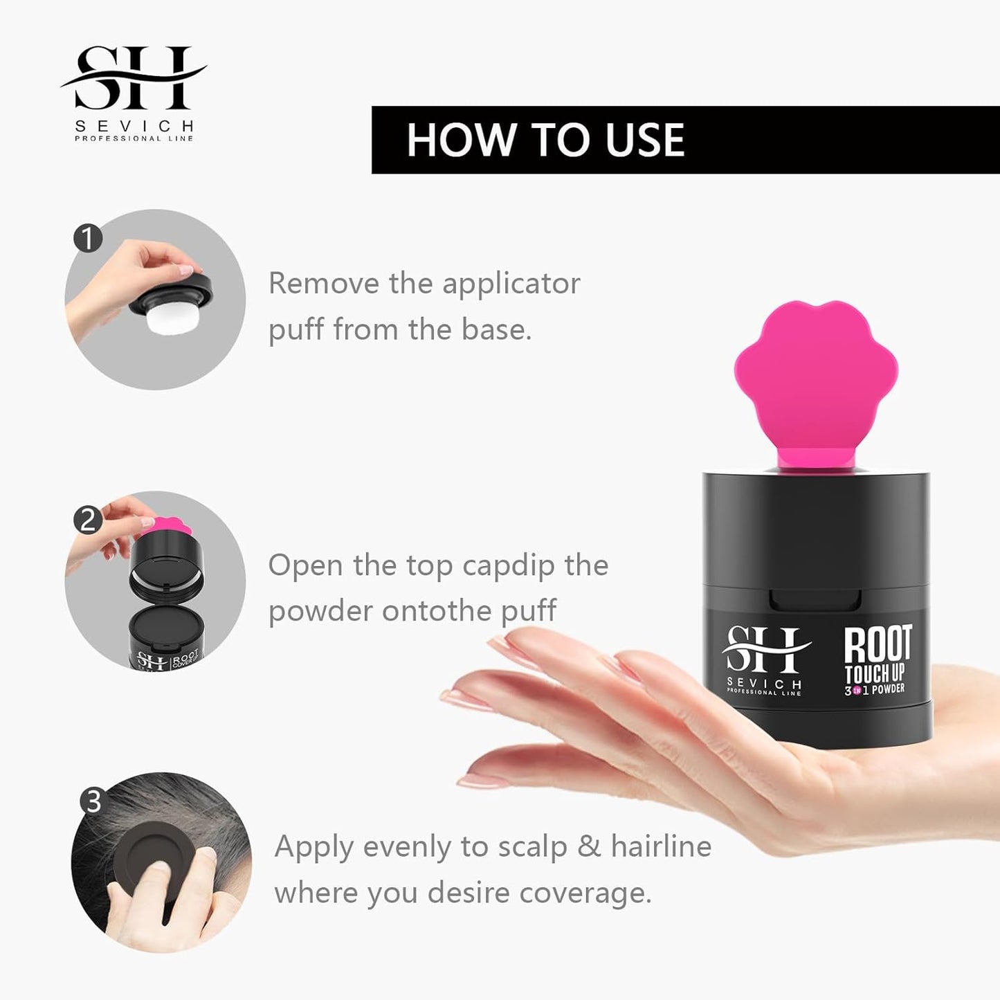 Sevich Hairline Powder 2.0,Instantly Conceals Hair Loss, Root Touch up Powder, Hair Shadow Toppers for Women & Men Thinning Gray Hair, Windproof & Sweatproof, 48H Makeup Lasting, Black