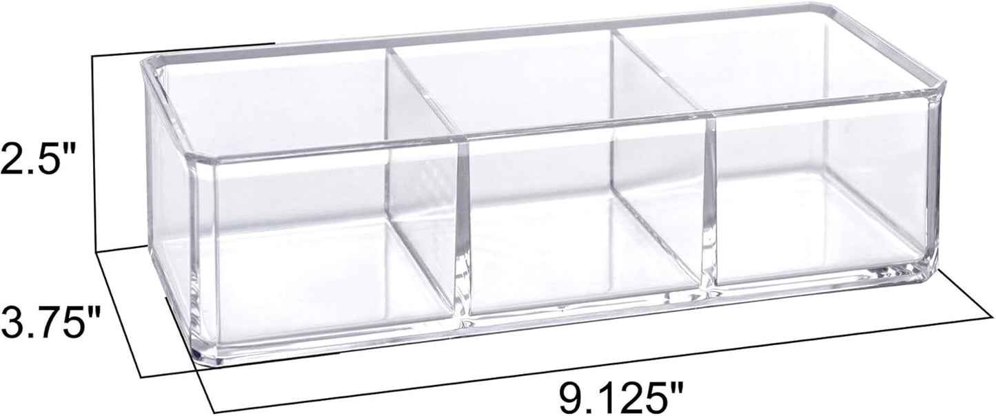 Amazing Abby - Glamour - 2-Pack Acrylic 3-Compartment Makeup Organizer, Transparent Plastic Lipstick Holder, Perfect Bathroom Vanity Storage Solution for Lipsticks, Nail Polishes, and More