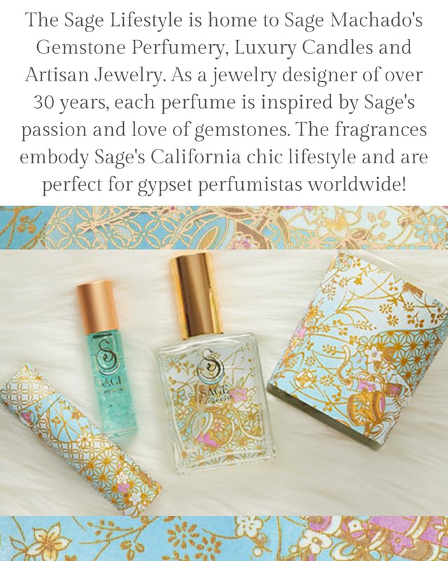 Turquoise Organic Perfume Oil Extract Roll-On by Sage- 1/4 oz, Vegan & Cruelty-Free, Marine Scent, Waterflower Musk, Blue Chamomile, Grapefruit - Made in USA