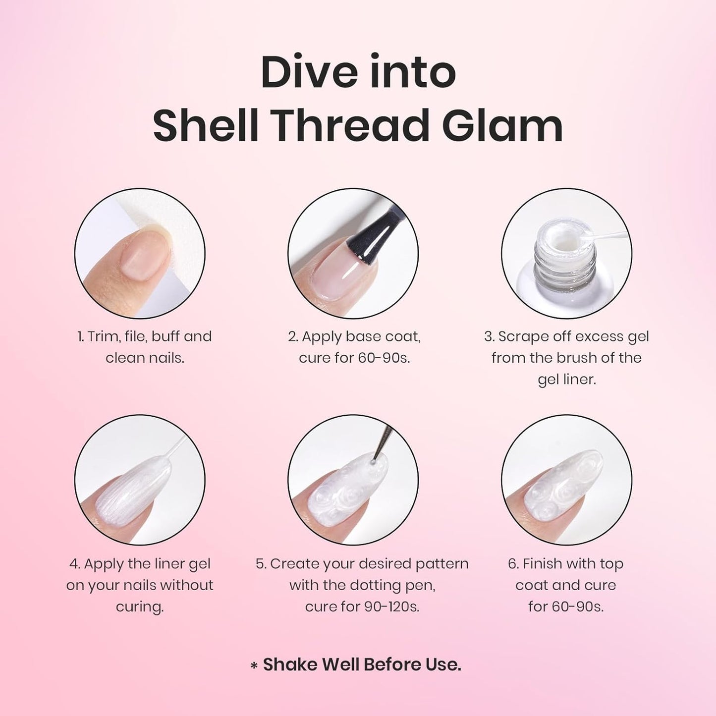 Beetles Pearl Pink Gel Nail Polish,Pearlescent Pink Mermaid Nail Drawing Gel Nail Art Polish Soak Off Uv Led Shimmer Gel Liner Nail Art with Dotting Pen & Heart Nail Charms for Women