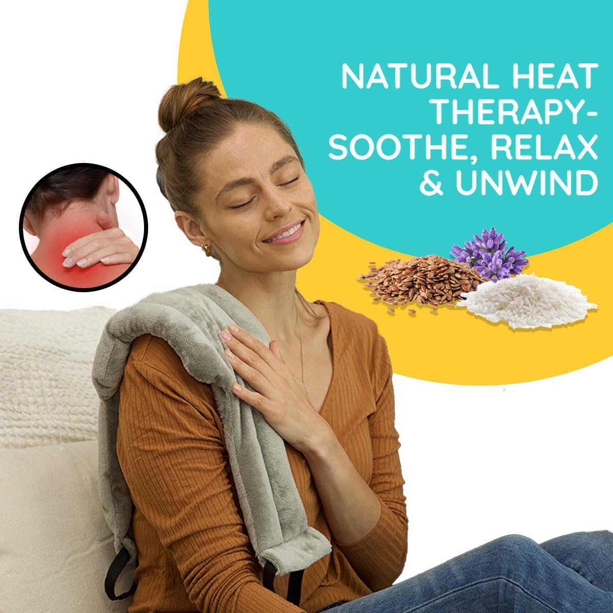 Microwavable Heating Pads For Neck Pain Relief, Back Pain, Shoulder Pain Relief - Microwave Heating Pad For Cramps And Muscle Relief, Hands-Free Heat Pack For Tense Muscle - 3 Packs - Lavender Scented