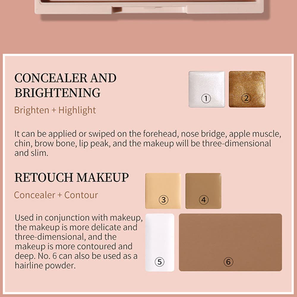 Pro Cream Highlight and Contour Palette Kit with Mirror & Brush for Women. White Silver Gold Highlight Brown Face Correcting Concealer Palette