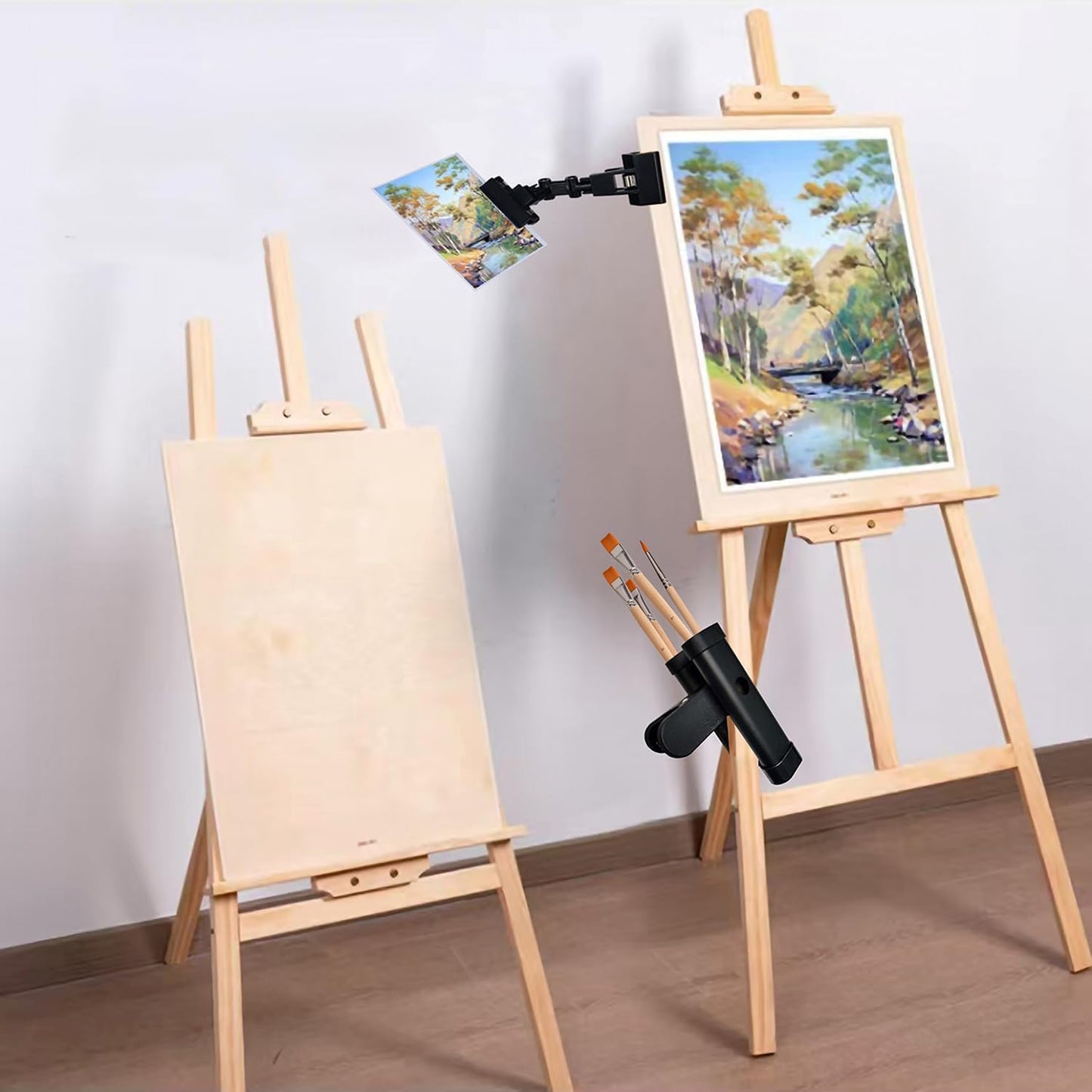 QMARK Easel Brush Clip, Easel Paintbrush Holder with a Rotatable Paper Copy Clip, Drum Stick Holder , Adjustable File Holder