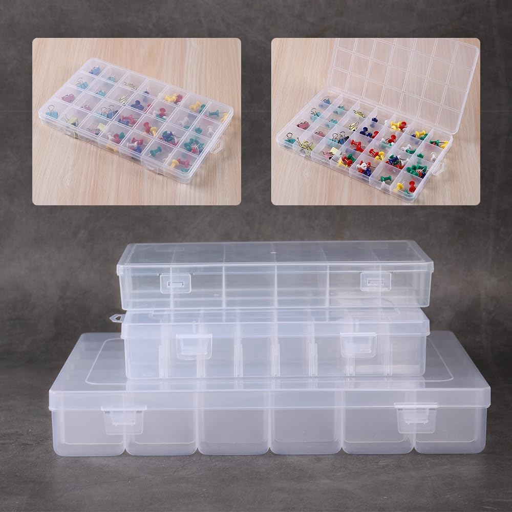 2Pcs Clear Visible Plastic Storage Box- Rectangular Storage Box, Suitable For Beads, Screws Hardware Accessories Organizer Box Art DIY, Crafts, Jewelry, Fishing Tackle, With Label Stickers (36Grids)