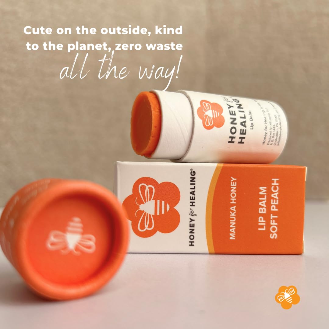 Manuka Honey Lip Balm 15+ UMF β Ultra-Hydrating Formula with Beeswax, Castor Oil & Organic Coconut Oil | 12+ Hour Moisture | Eco-Friendly Recyclable Tube | 0.25 oz / 7 g (Soft Peach)