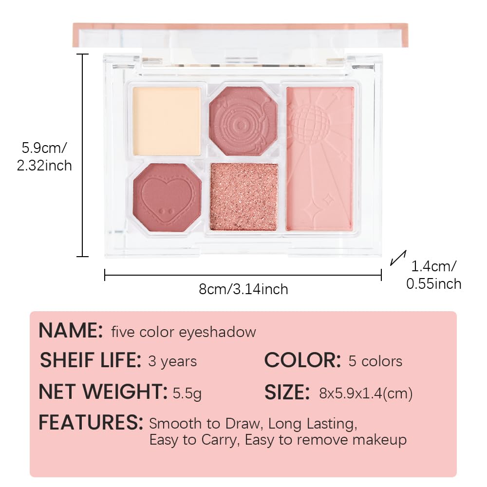 5 Colors Eyeshadow Palette Makeup, Matte Shimmer Eye Shadow Palette, Long Lasting Naturing-Looking, paleta de sombras de ojos,Everyday to Eye Makeup Looks,Vegan & Cruelty-free 02#