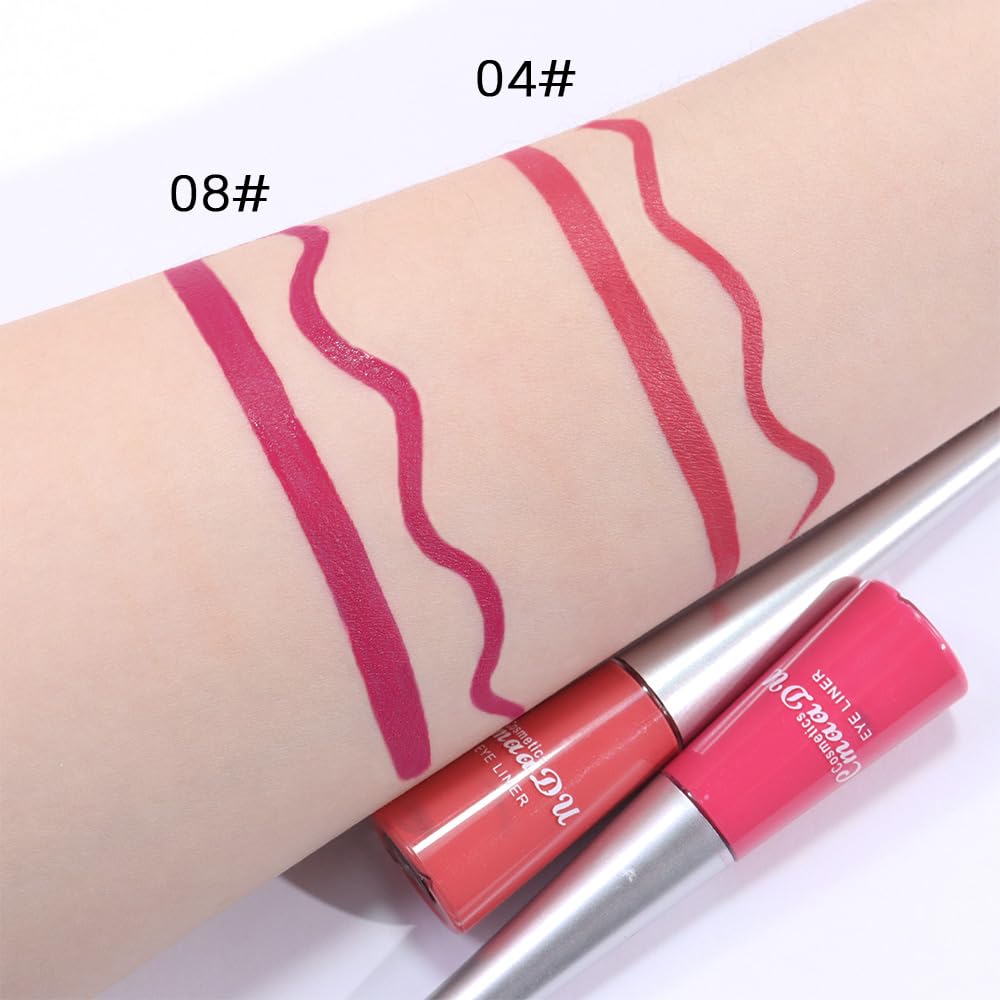 evpct 2Pcs Coral Pink Rose Red Liquid Eyeliner Colorful Set Waterproof Colored Color Eye Liners for Women Stamps Shapes for Eyes delineadores de colores para ojos delineador de ojos contra el agua 4&8