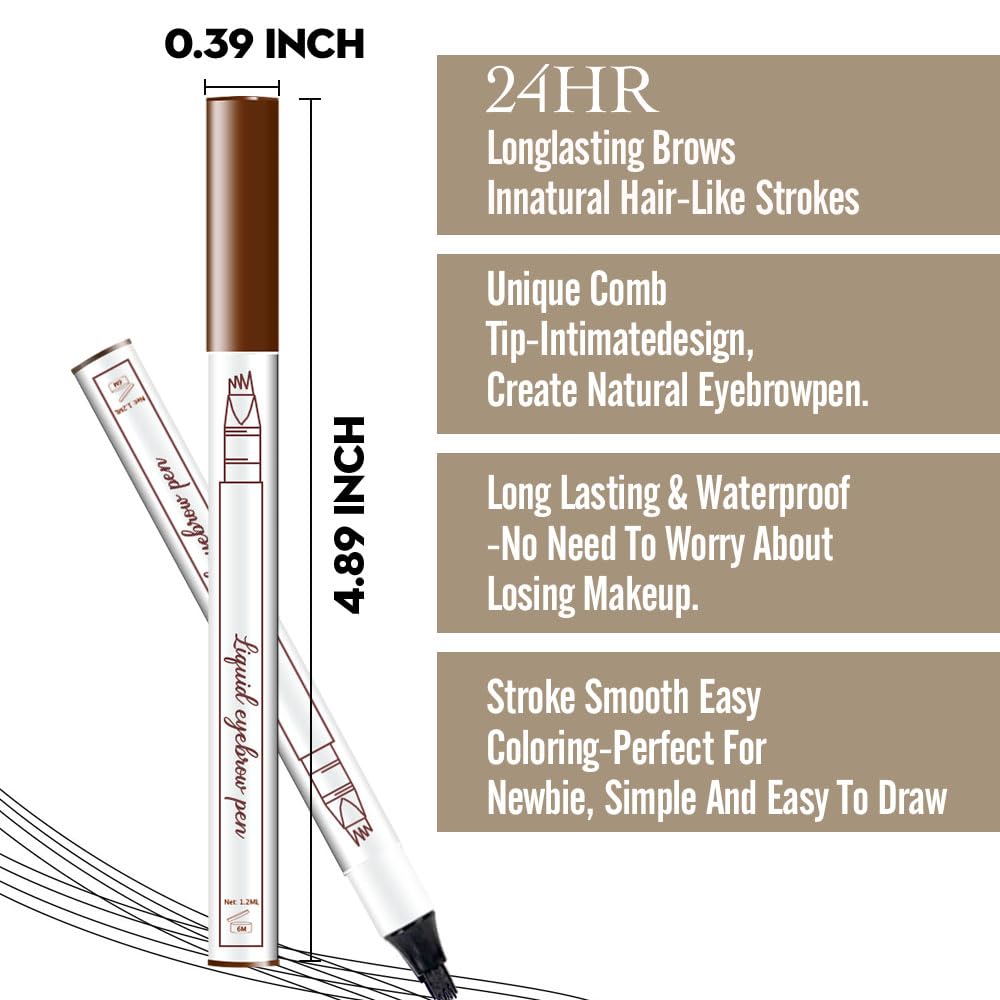 Eyebrow Ink Pencil by Brow Stylist -Micro 4 Point Brow Pen Lift & Snatch Eyebrow Pen Kits with 3 Eyebrow Stencil Long-Lasting Waterproof Natural Eyebrow Hair (2Pcs 02# brown&03# dark grey)