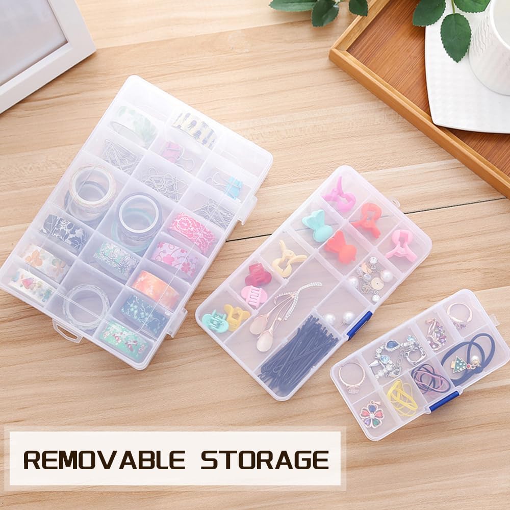 2Pcs Clear Visible Plastic Storage Box- Rectangular Storage Box, Suitable For Beads, Screws Hardware Accessories Organizer Box Art DIY, Crafts, Jewelry, Fishing Tackle, With Label Stickers (24Grids )