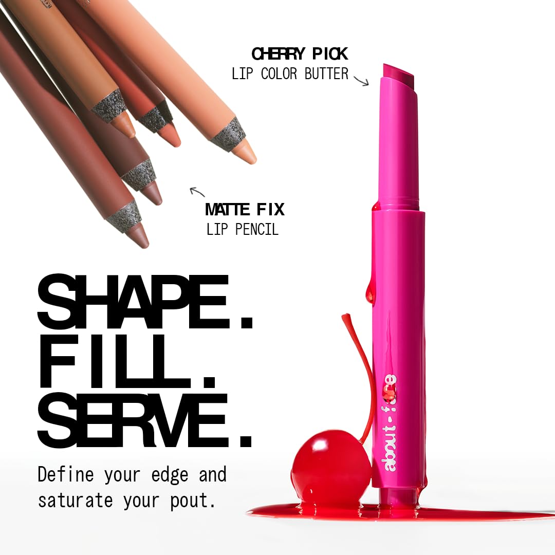 about-face Matte Fix Lip Pencil 4Ever Flame – Long-Wear, Creamy Matte Lip Liner with Hyaluronic Acid & Vitamins C & E – Vegan, Cruelty-Free, Clean Beauty – 0.042 oz (Cherry Red)