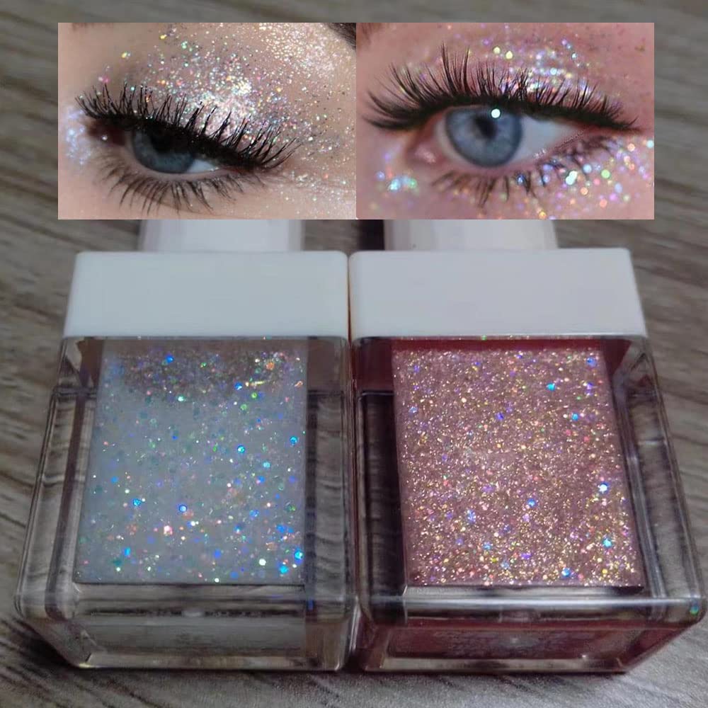 Waterproof Liquid Glitter Eyeshadow Eyeliner Makeup.Fairy Iridescent Pearl Peach Gold Eye Shadow Liquid Sparkly Eye Liner Highlight inner corner Eye Looks
