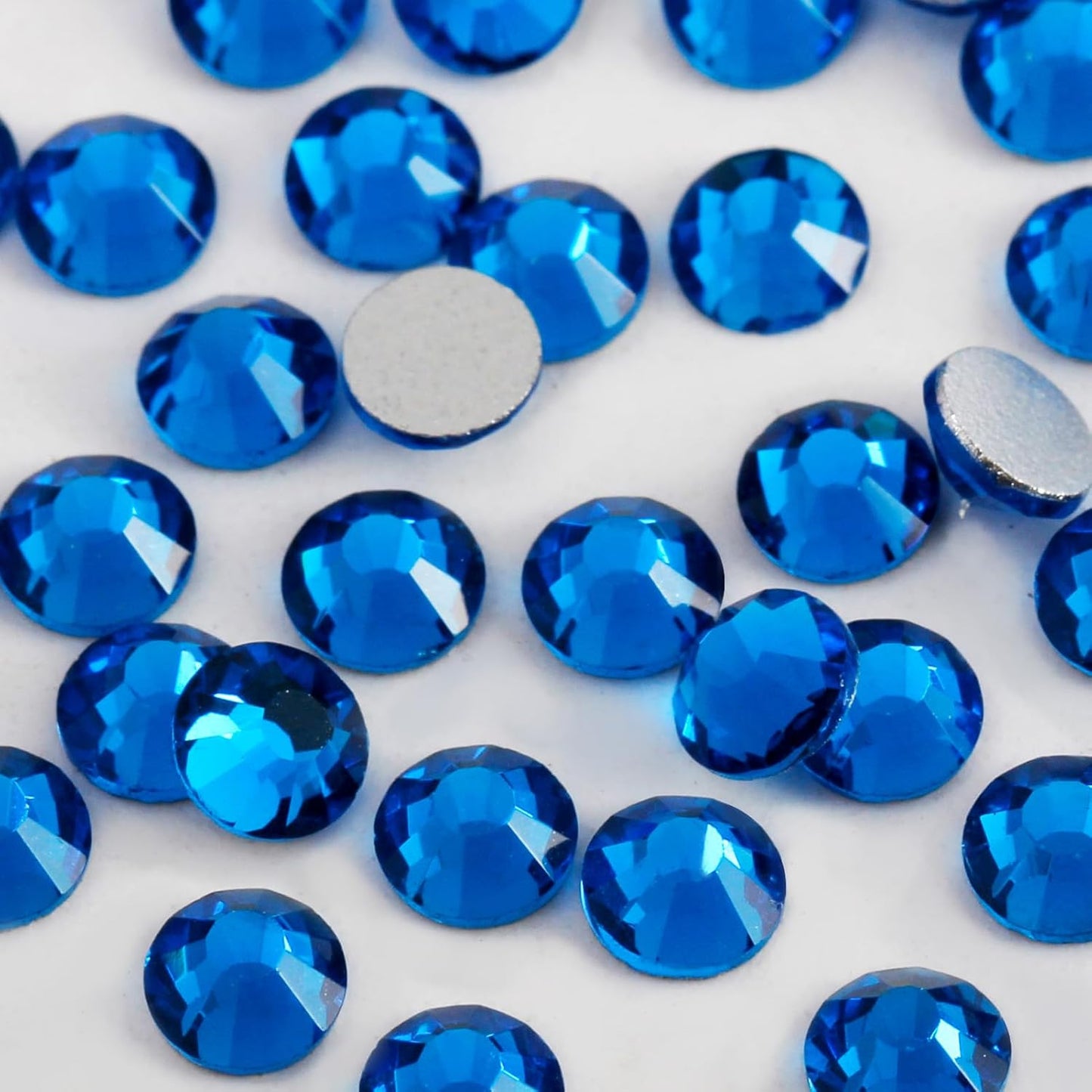 3000 PCS SS8 Flatback Rhinestones,12-Facet Diamond-Cut Glass Gems for Nail Art,Clothing,DIY Crafts,Glue-On Decoration Stones with Silver Backing,Capri Blue