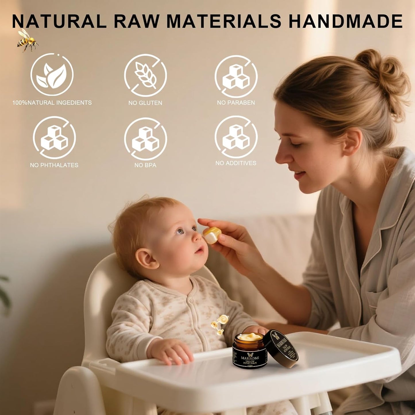 Marromi Beef Tallow for Skin, Tallow Honey Balm, Organic Grass-Fed Beef Tallow Balm with Raw Honey, Natural Soothing Moisturizing (1Pc, 2ounce)