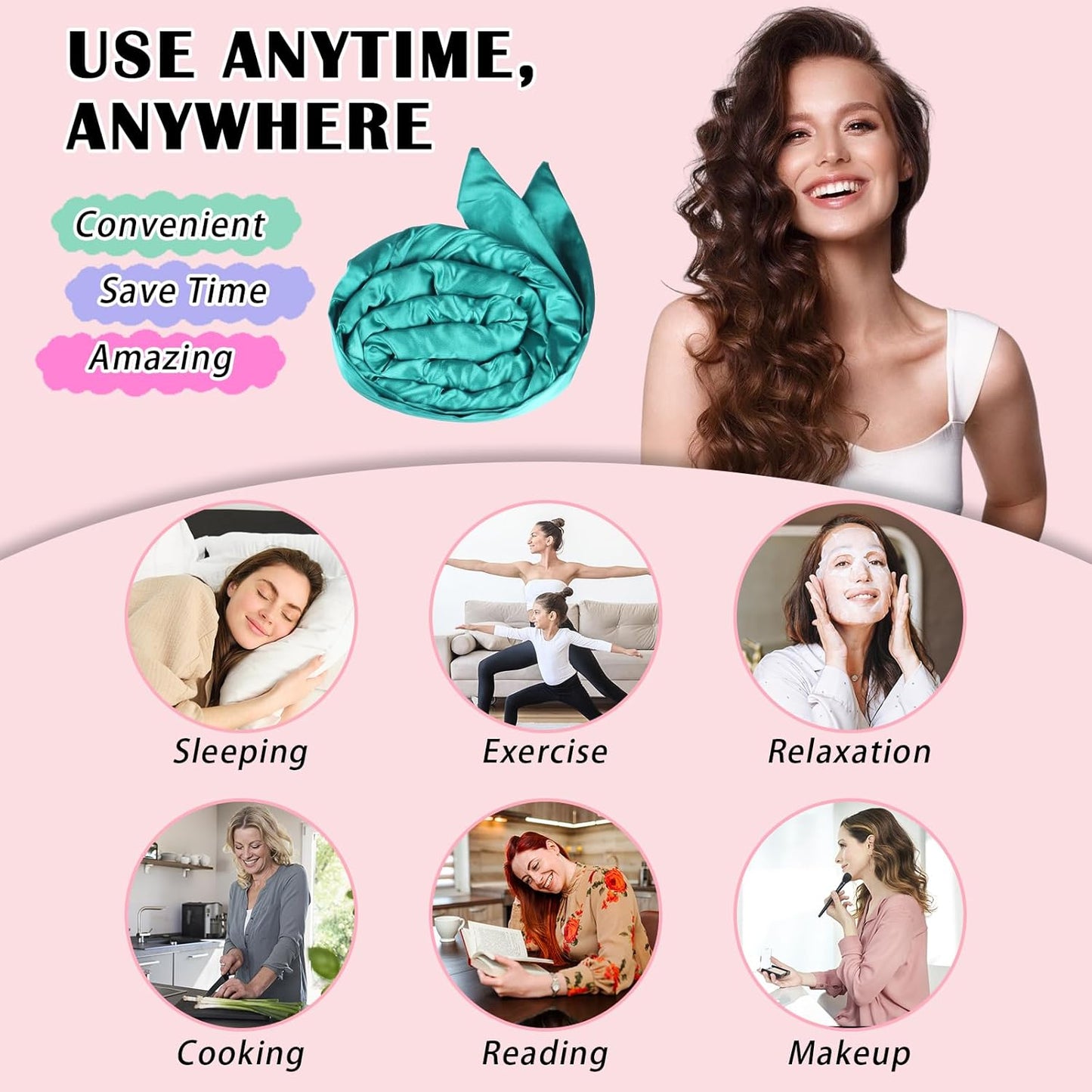 Satin Heatless Curls Overnight Hair Curlers to Sleep In Hair Curler Rollers No Heat Hair Wrap for Curls Headband, 70" Satin Heatless Curling Set for Women Long Waves Hair Volume -Green 10 PCS