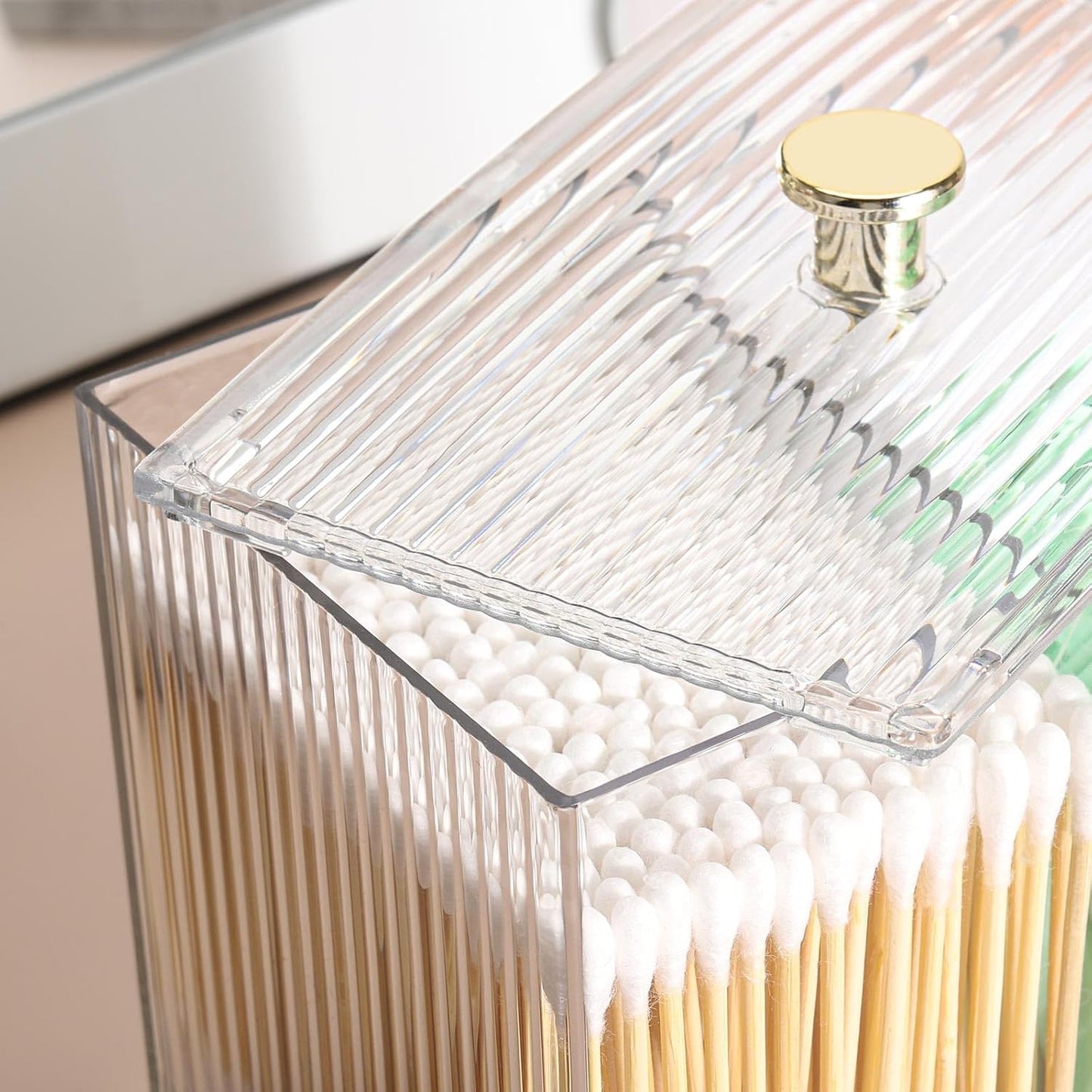 Tbestmax Qtip Holder Dispenser 3-Section Clear Bathroom Container Organizer 3 Grids Cotton Swab/Pad/Ball Holder Container Cosmetics Storage for Vanity