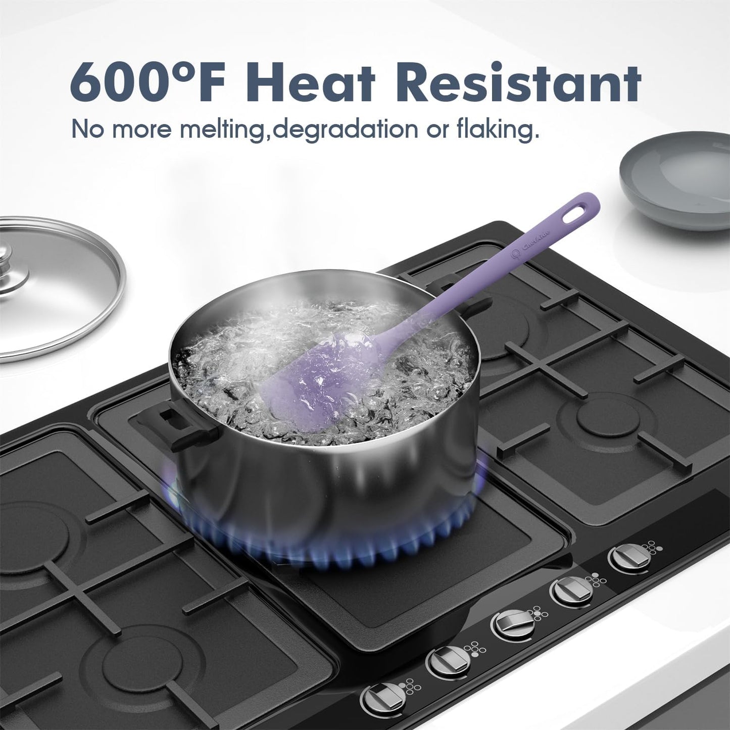 5 Pieces Silicone Spatula Set, Food Grade Rubber Spatula, Upgrade Strong Handle with Ergonomic Grip, Heat Resistant Up to 600°F for Nonstick Cookware, Cooking Purple