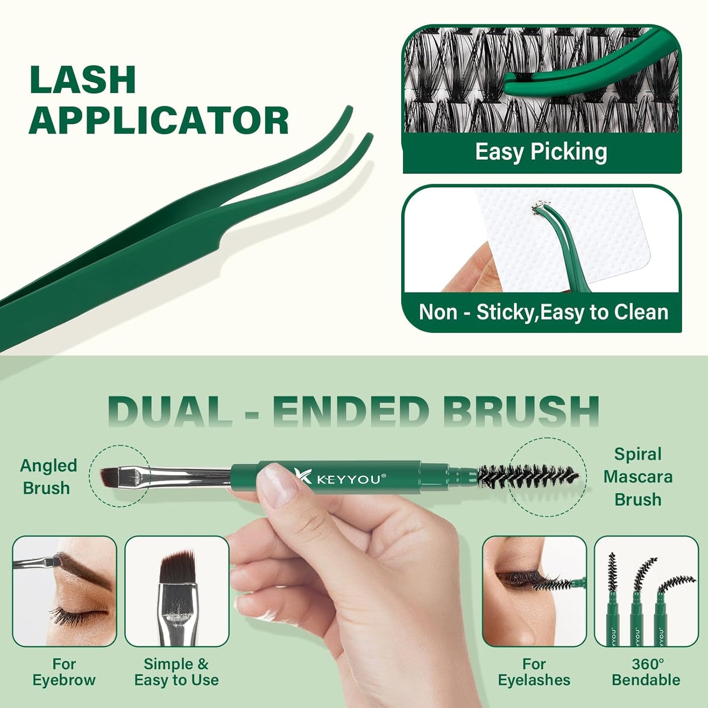 KEYYOU Lash Extension Kit DIY 300Pcs Lash Clusters Eyelash Extension Kit 40D 0.07 D Curl 9-18MIX Lash Clusters Kit with Lash Glue Remover Applicator Easy to Use for Beginners(Kit,40D-D,9-18MIX)