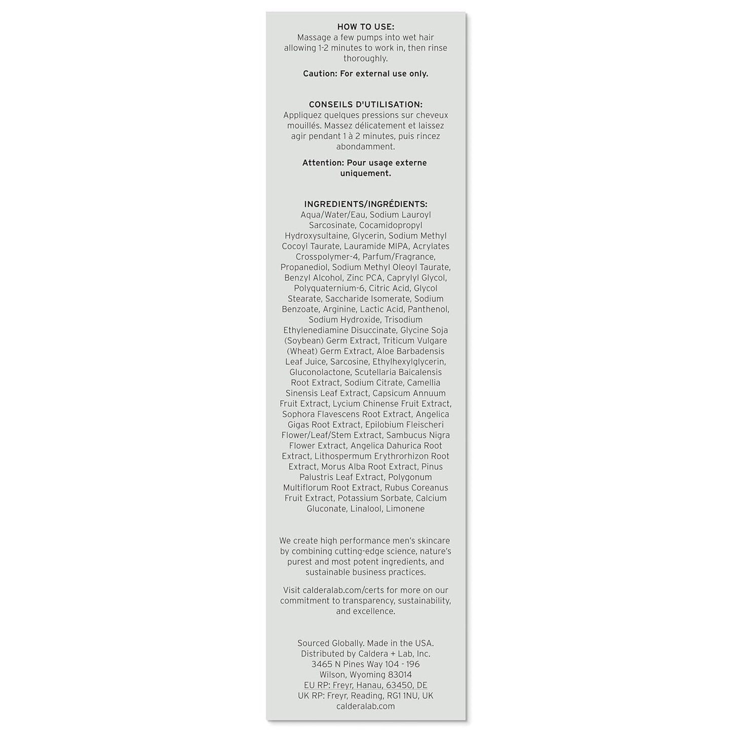 Caldera + Lab The Shampoo | Men’s Shampoo for Healthy Hair, Sulfate-Free Daily Cleanser, Dermatologically Tested - All Hair Types