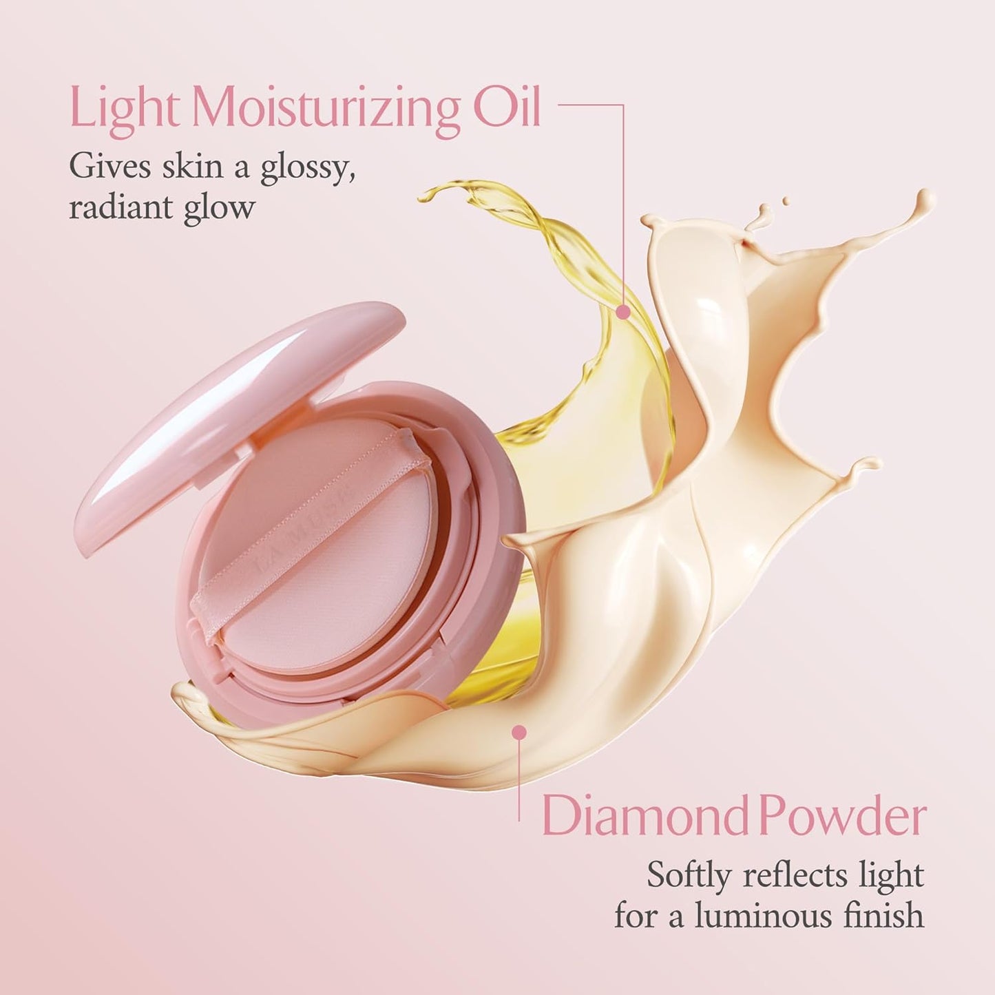 LA MUSE Korean Glow Cushion Foundation with PDRN | Shade No.20 Pure Ivory for Fair Skin | 65% Hyaluronic Acid Hydration | Natural Radiant, Lightweight Coverage | Light to Medium Buildable Finish