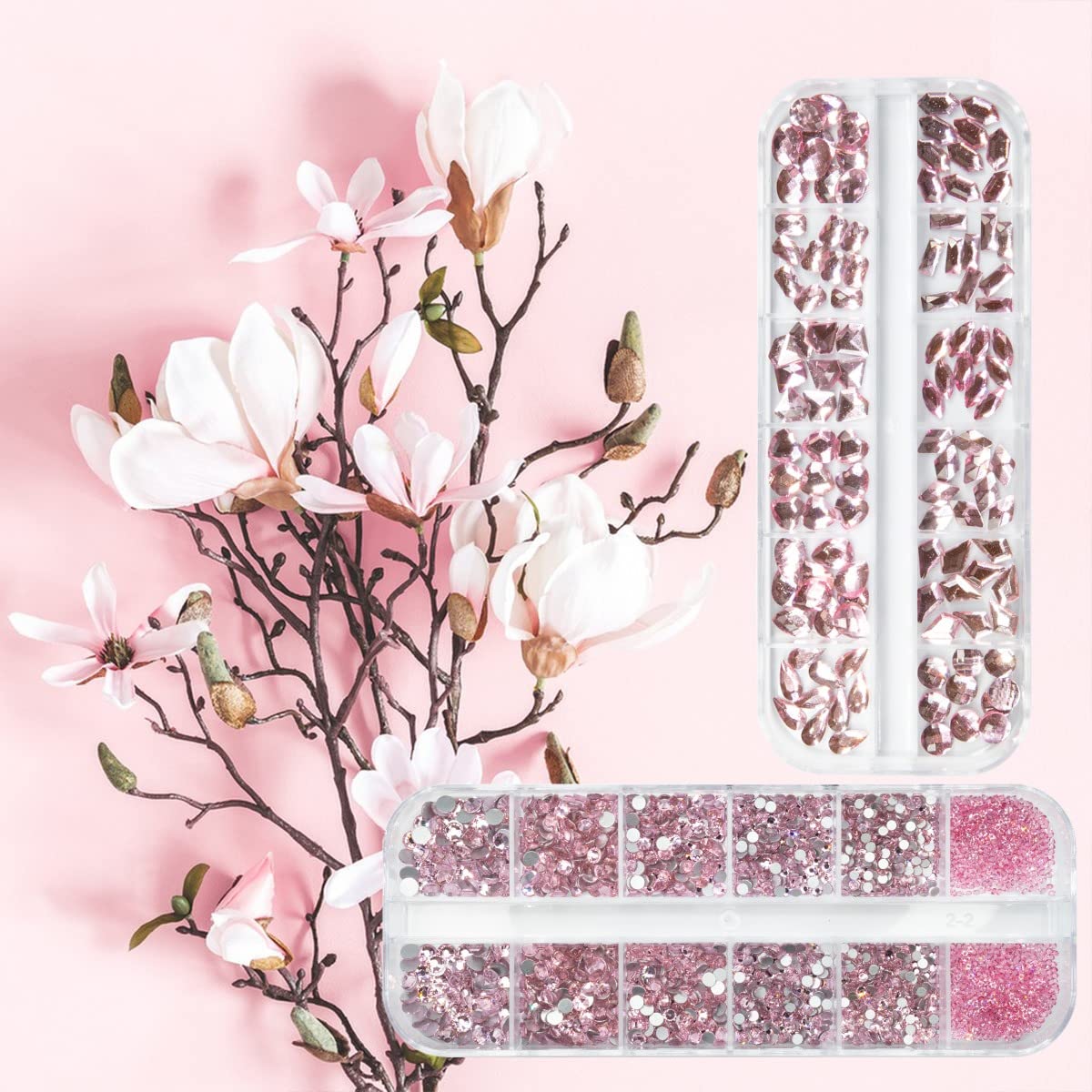 3080Pcs Pink Nail Rhinestones 120 Multi Shapes Flatback Rhinestones Big Gems +2960 Light Pink Round Beads K9 Glass Stones Diamonds jewels Crystals for Nails Faces Eyes Makeup Clothes Crafts DIY