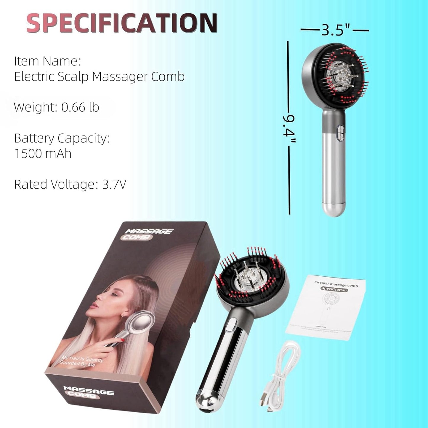 Multi Functional 3 in 1 Electric Scalp Massager Hair Growth, Red Light Therapy Scalp Massager with Oil Applicator, Portable Smart Scalp Hair Brush IPX7 Waterproof