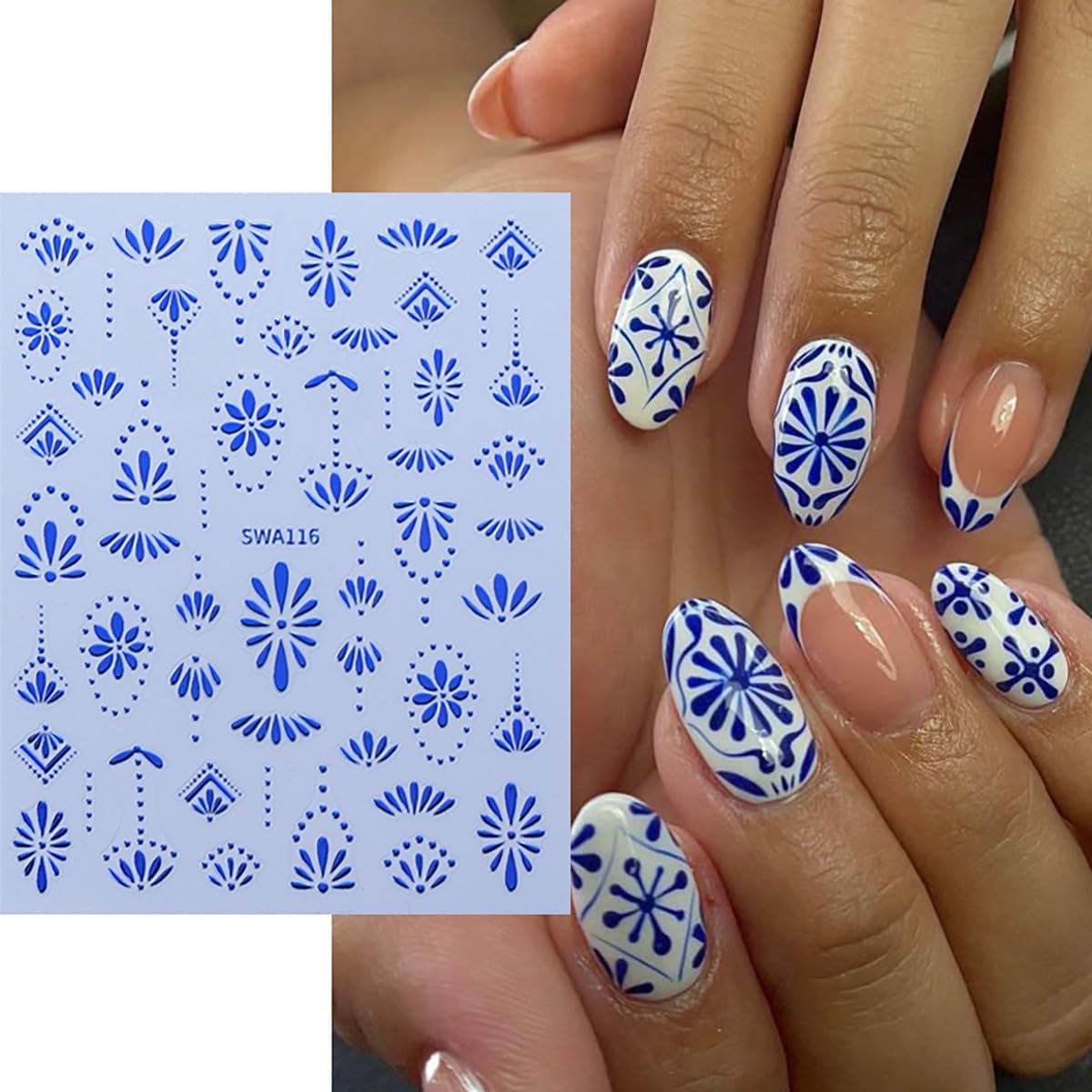 6 Sheets Bohemia Nail Stickers for Nail Art 3D Self Adhesive Gold Silver Blue Flower Nail Decals Flowers French Tip Nail Sticker Retro Bohemian Design Stickers for Women DIY Manicure Supplies