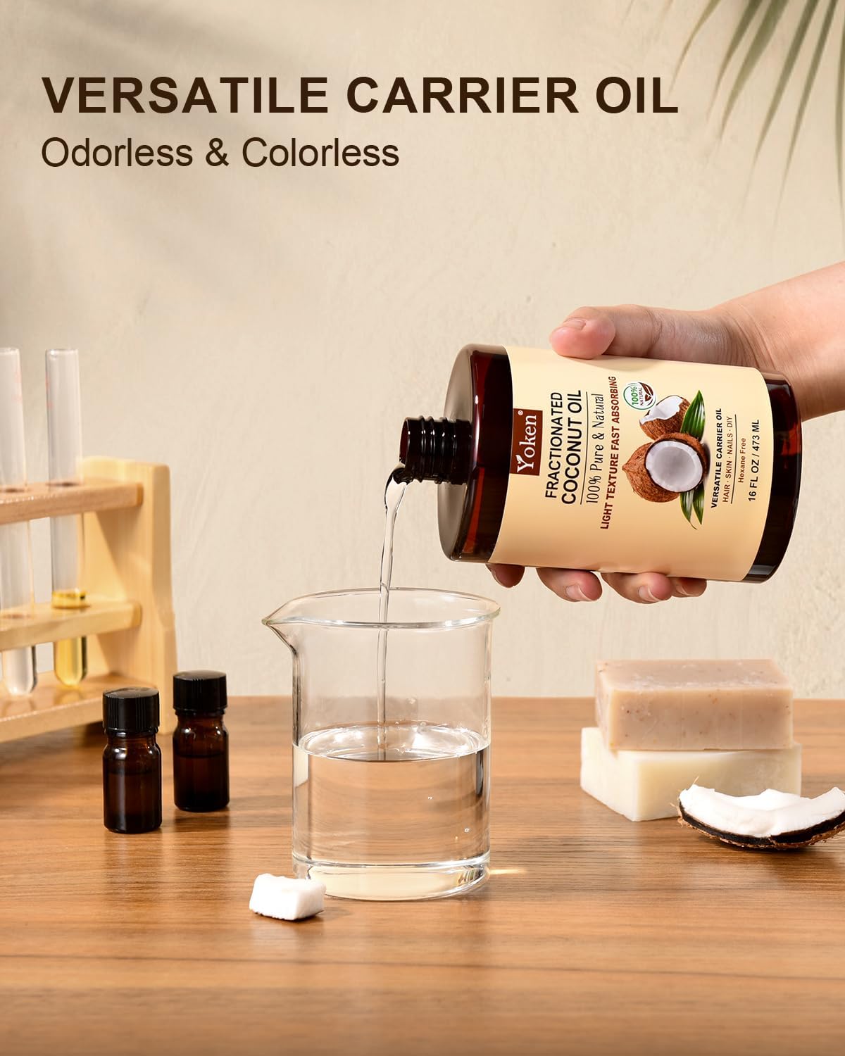 Yoken Fractionated Coconut Oil for Skin 16 Oz, 100% Pure & Natural Liquid Coconut Oil, Moisturizer for Hair, Face, Body, Carrier Oil for Essential Oils Mixing, Massage, Hexane Free, Unscented