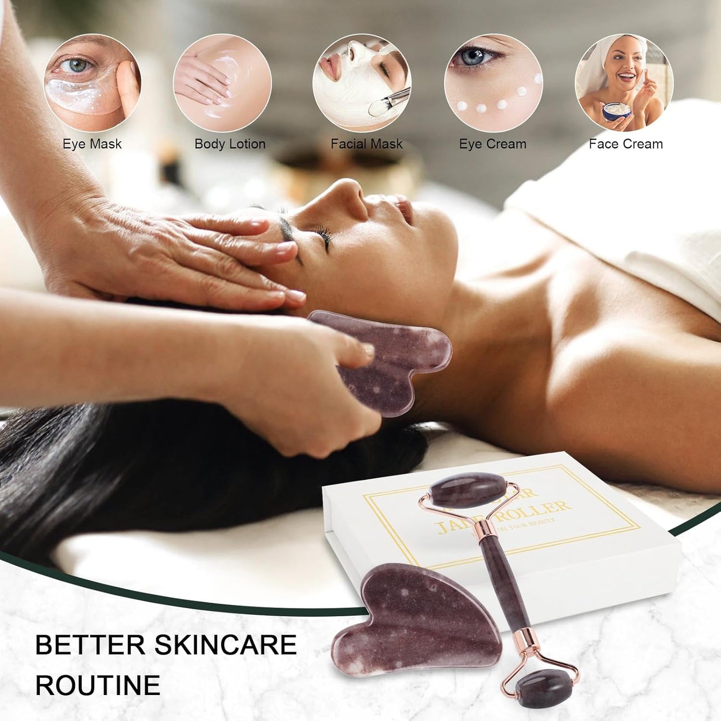 Jade Roller for Face, Facial Roller Massager Skin Care Tool, Gua Sha Facial Tools for Face, Neck, Eyes, Reduce Puffiness of The Skin(Purple)