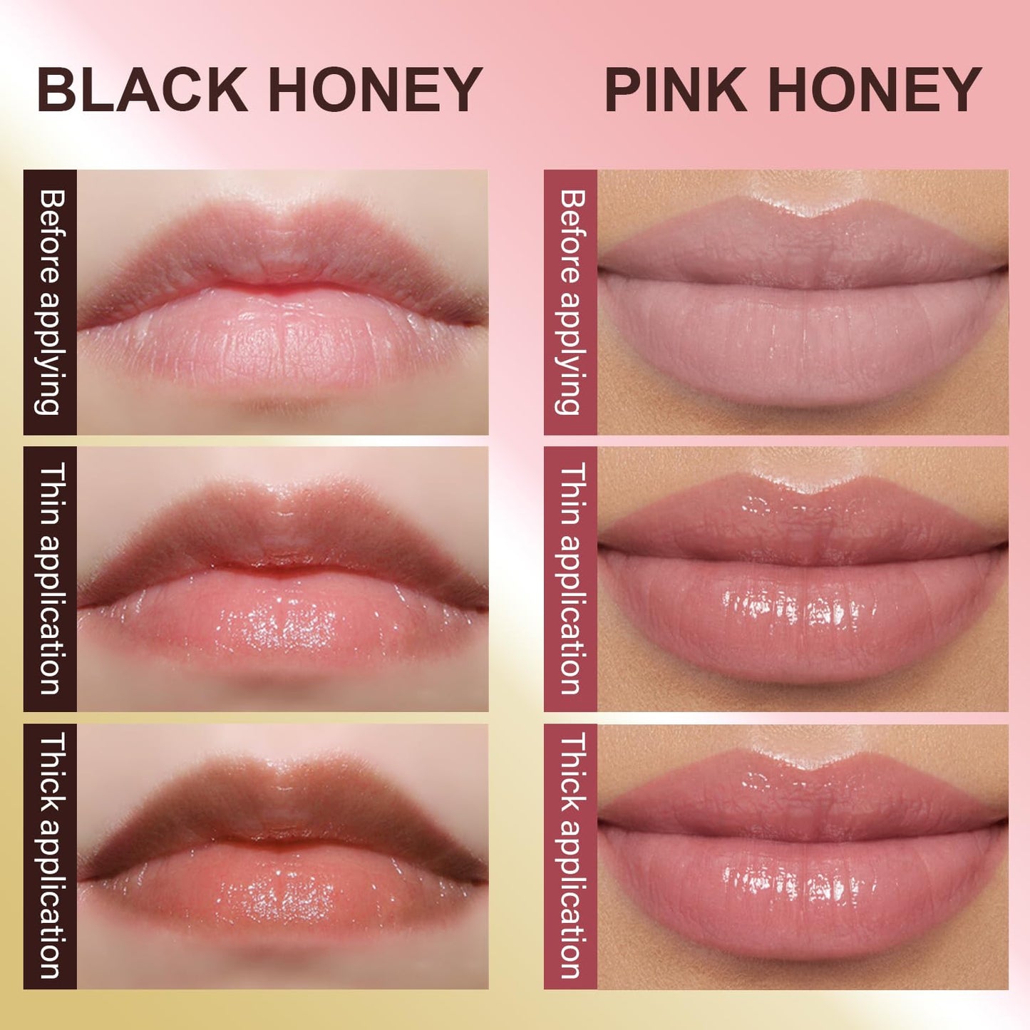 2Pcs Honey Lipstick Tinted Lip Balm, Deep Moisturizing Lip Color, Nourishing Lip Balm, Black and Pink Honey Lip Gloss, Hydrating Lipstick for All Skin Tones (Cherry + Pink)