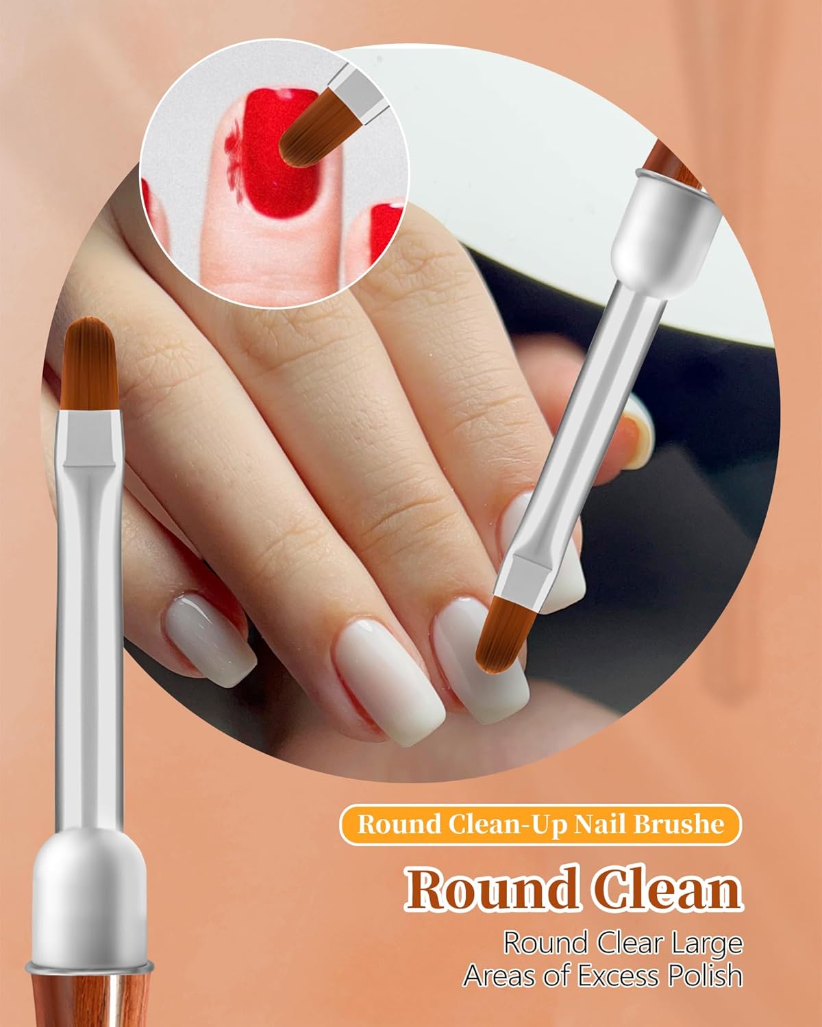 3PCS Nail Art Clean Up Brushes, Round/Angled/flat Acetone Resistant Gel Nail Polish Remover Brush, Nail Brushes for Tidying Up Polish Mishaps on Cuticles, and Nail Art Designs(Wood color)