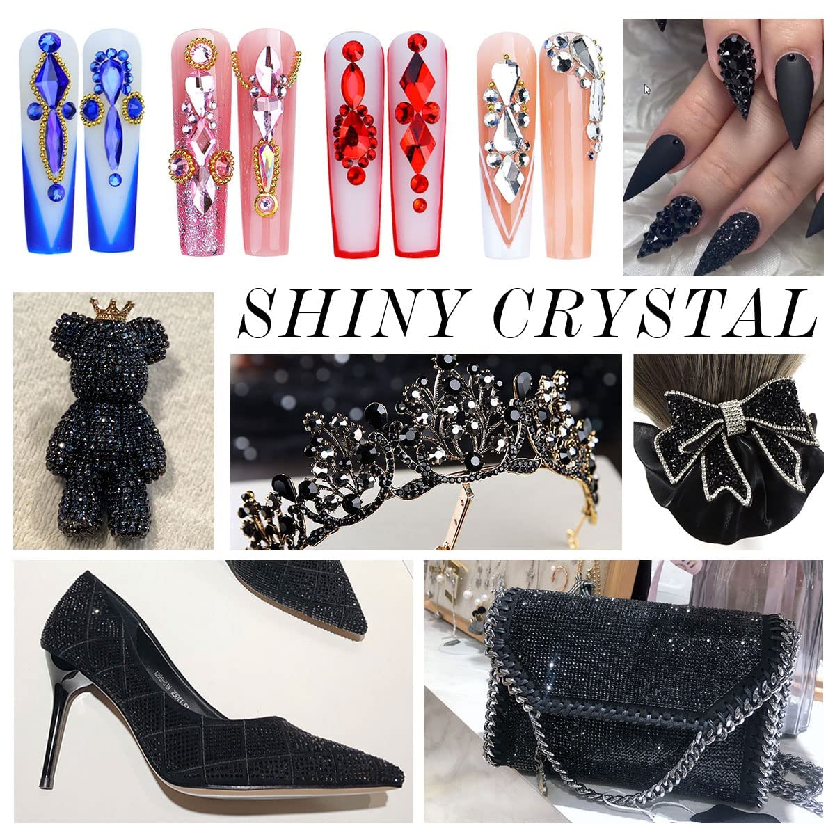 3000Pcs Black Crystal Rhinestones,Glass Flatback Rhinestones Mini Gemstones for Nail Face Makeup Art Crafts Clothes Decoration -(SS10,2.8mm,Black)