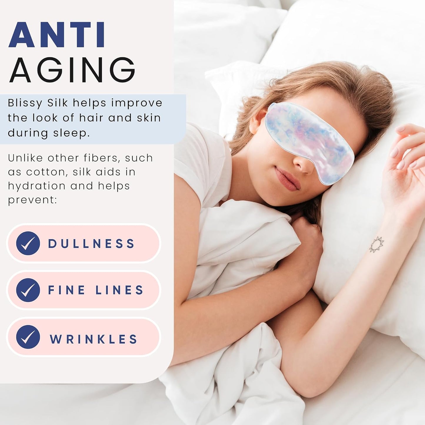 Blissy Silk Sleep Mask - Silk Eye Sleeping Mask for Women & Men for Total Blackout - 100% Pure Mulberry Silk, 22 Momme 6a Fibers - Blindfold Silk Sleep Mask Side Sleeper Eye Cover (Tie Dye)