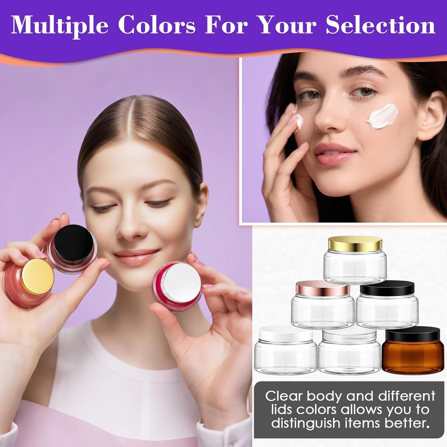 36 Pack 5 oz Plastic Cosmetic Containers With Lids Refillable Clear Empty Travle Jars Containers for Body Butter,Sugar Scrubs,Cream,Lotions,Candy, Waterproof Label&Spatulas - (Black Lid)