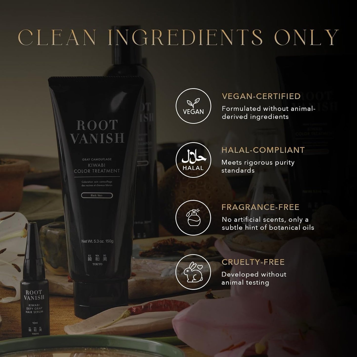 KIWABI Root Vanish Color Treatment in Light Brown Instantly Camouflages Gray Roots and Hair with Natural Anti-Aging Botanicals (150g, Paraben Free, Gray)