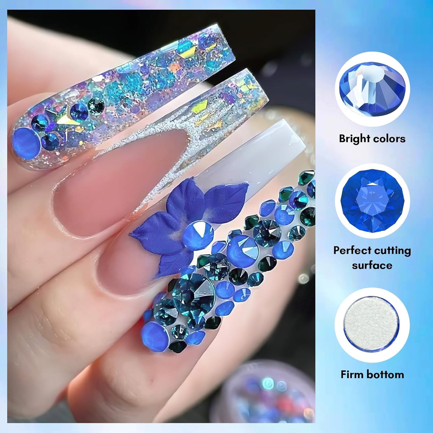 Makartt Blue Nail Rhinestones Flatback Rhinestones Multi-Size Round Crystal Glass Nail Charms Diamonds Nail Jewels for DIY Crafts Makeup Nail Art Supplies Accessories Christmas Gift