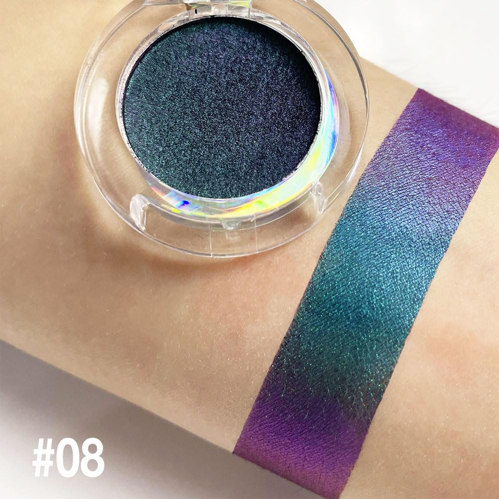 evpct Teal Blue Purple Glitter Eyeshadow Makeup Palette, Duochrome Chameleon chromatic Duo Chrome Multichrome Shimmer Metallic Gothic festival Single Eye shadow Palette Makeup for Older Women
