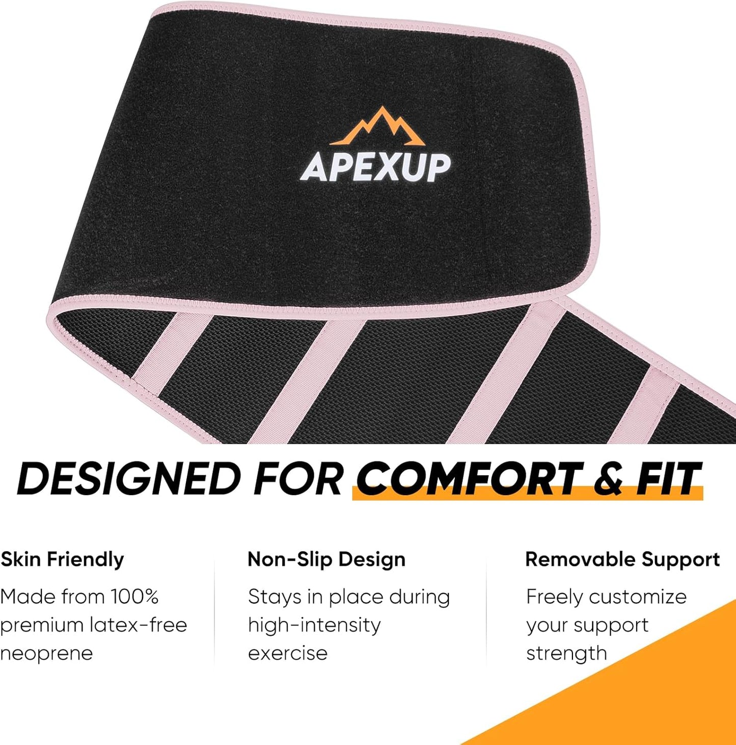 APEXUP Sweat Waist Trainer for Women and Men, Neoprene Waist Trimmer Belt Slimming Sweat Band with Removable Lumbar Support