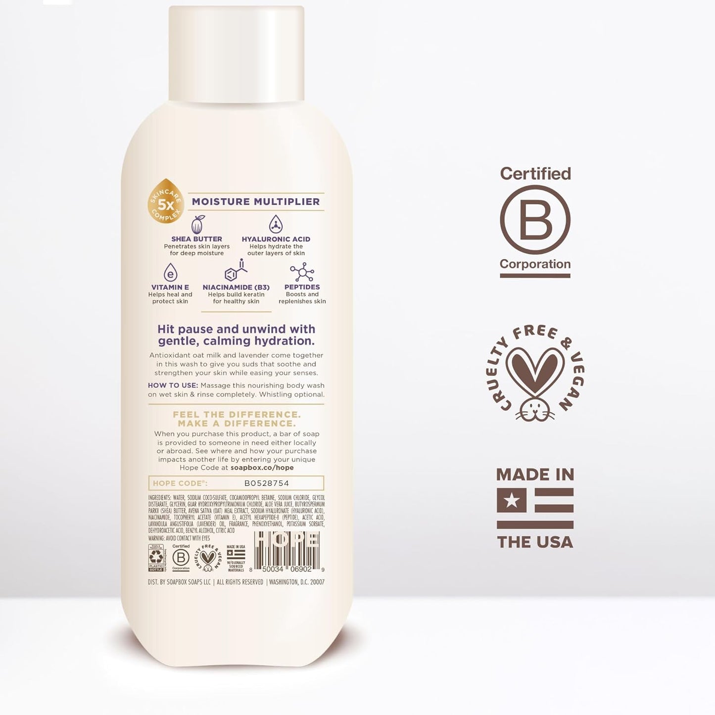 Soapbox Body Wash, Oatmilk & Lavender Liquid Body Wash, Moisturizing Soap with Shea Butter, Vegan Duo Pack of 2 Soap Bottles, 20oz Each