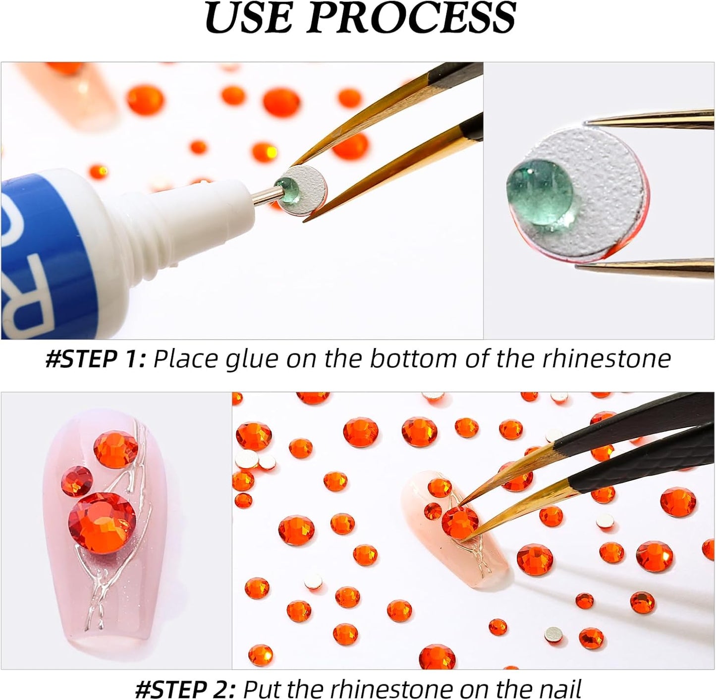 Hyacinth Flatback Rhinestones, Glass Rhinestones for Nail Art and Craft, Glue Fix, Loose Crystal Gemstones(Orange, SS6, 1440pcs, 1.9-2.0mm)