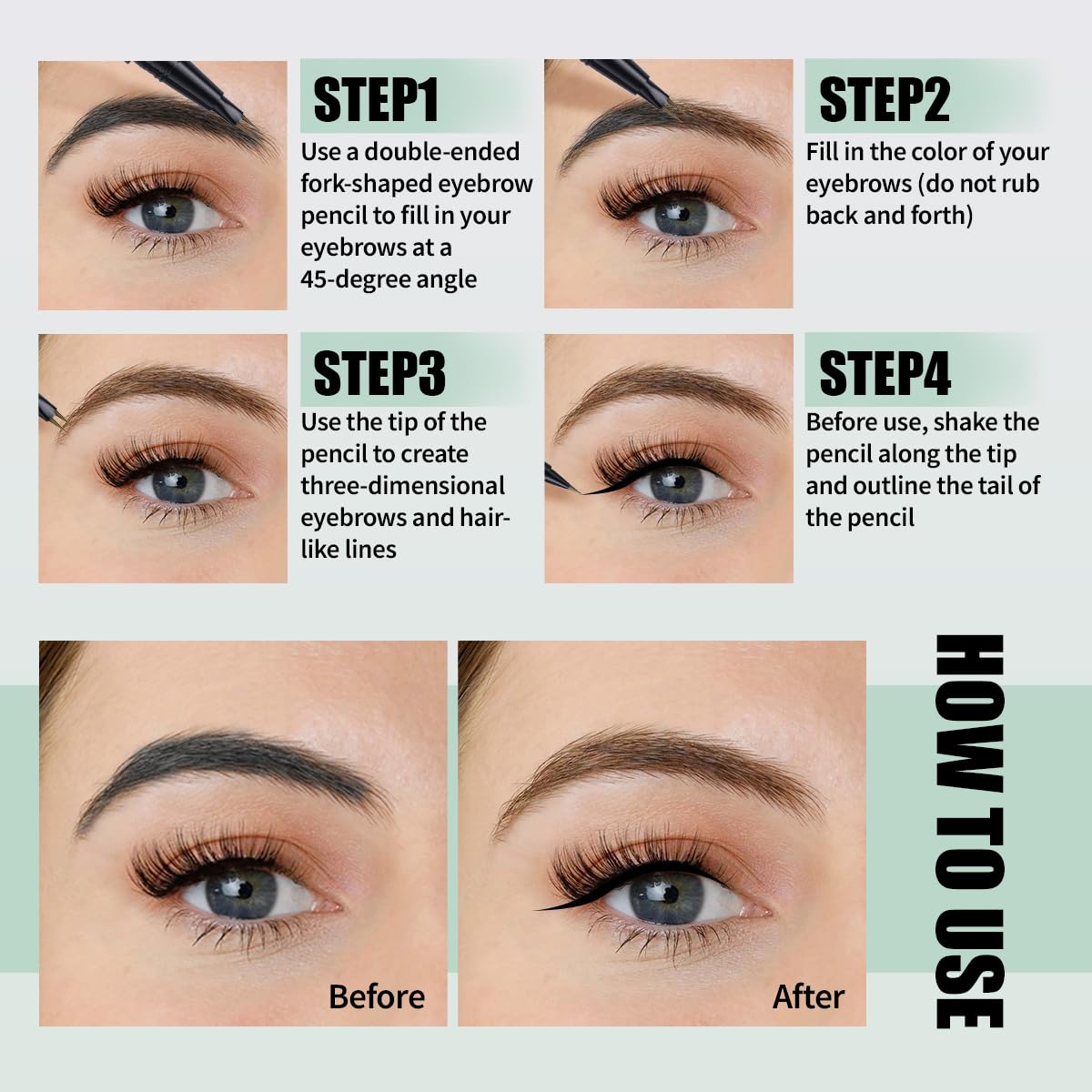 Eye Brow Pencils for Women Brown,2-in-1 Dual-Ended Eye Brow Pencil with 2-Fork-Tip and Precise Brush-Tip, Microblading Eyebrow Pen for Waterproof Long Lasting Natural Hair-Like Brows(Dark Brown)