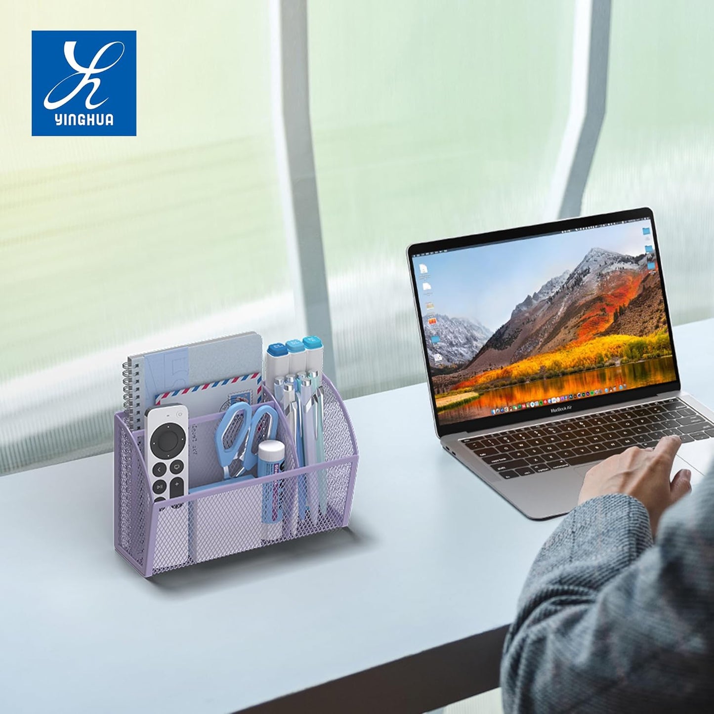 YINGHUA Strong Magnetic Pen Holder for Whiteboard and Refrigerator 3 Compartments Metal Mesh Organizer Space Saving Shelf for Office School Home and Locker - Purple