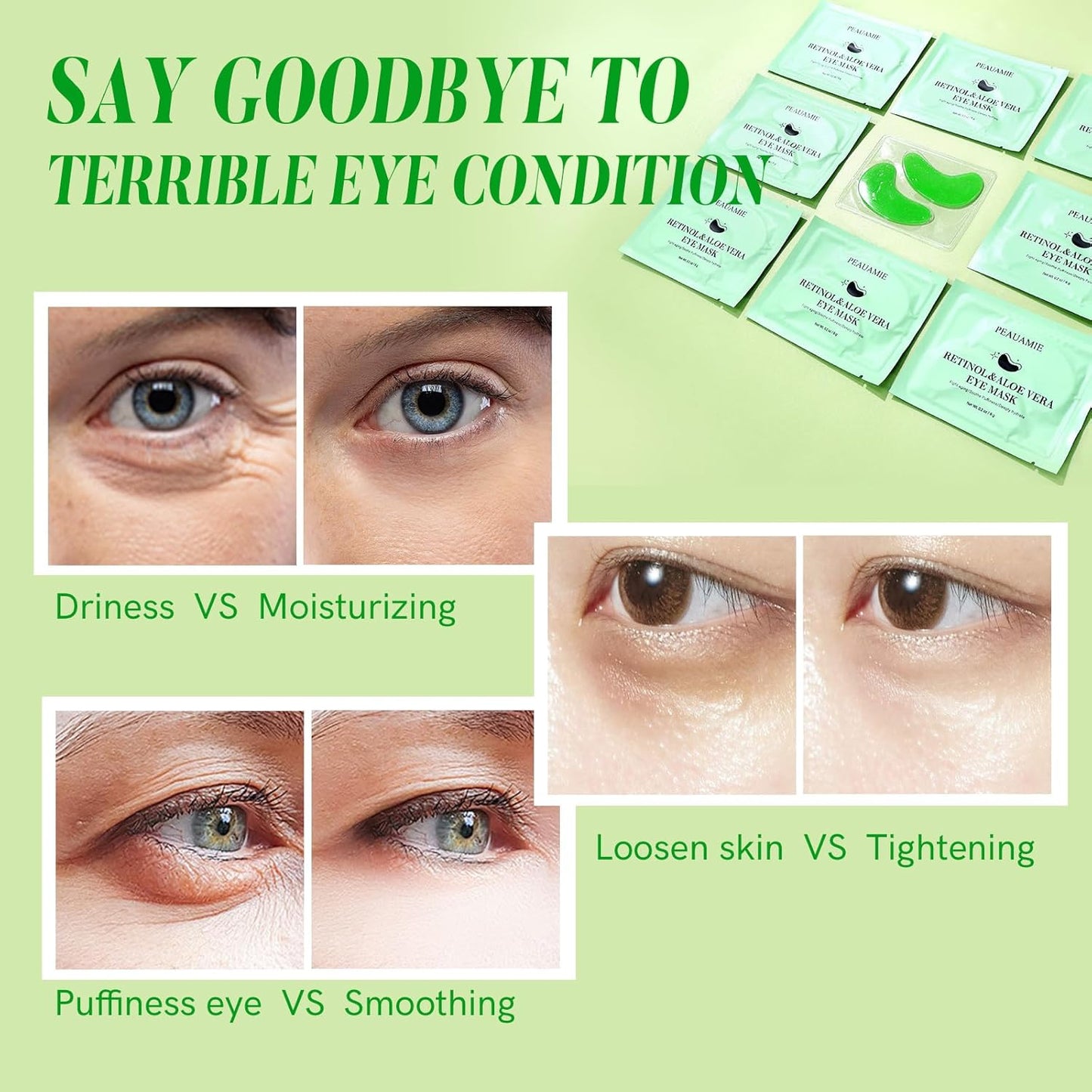 Under Eye Patches with Retinol and Aloe Vera Eye Mask for Dark Circles and Puffiness, Face Mask Skin Care Products 30 Pairs